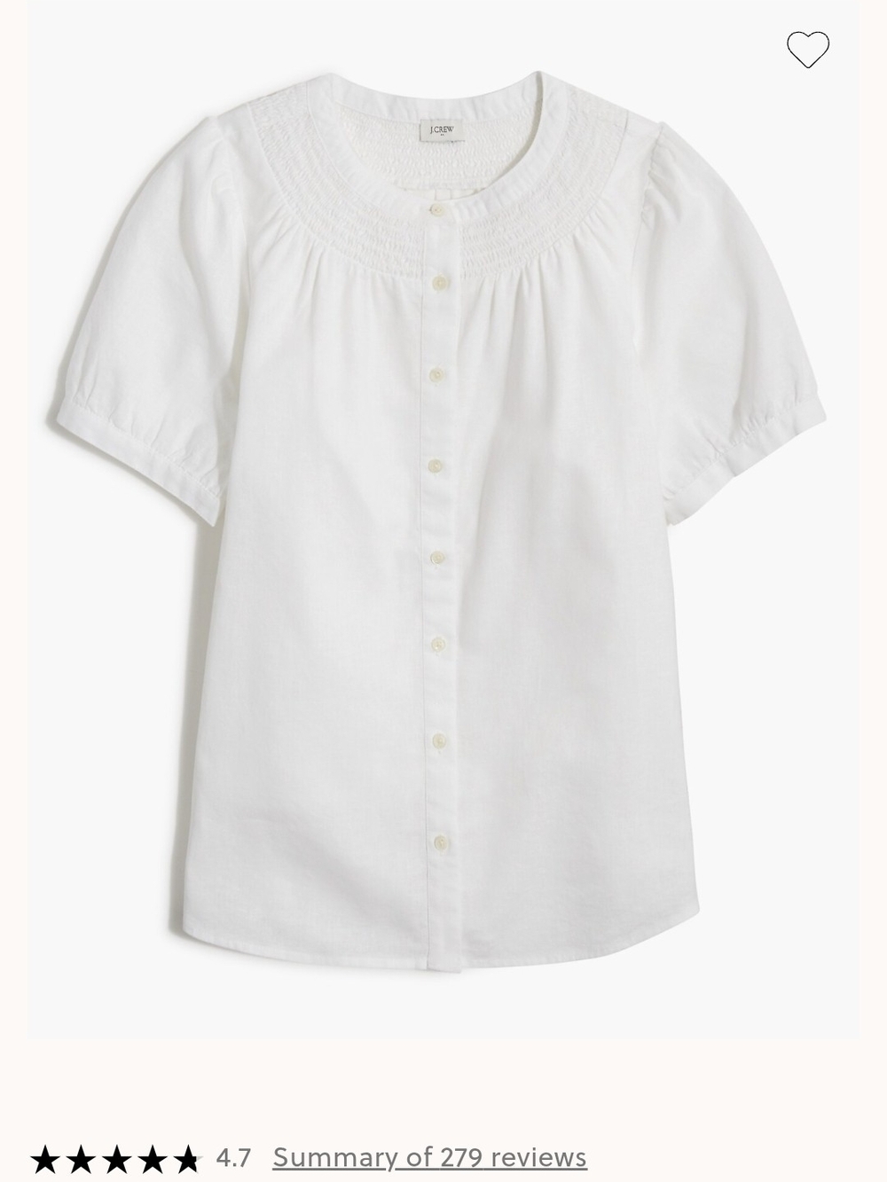 J. Crew Linen-blend short-sleeve smock-neck top(S)
